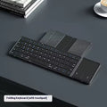 Black folding Bluetooth keyboard for tablets with silent membrane keys showing touchpad variant