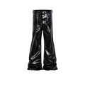 Black patent leather coated straight-leg jeans on size chart showing M L XL XXL options