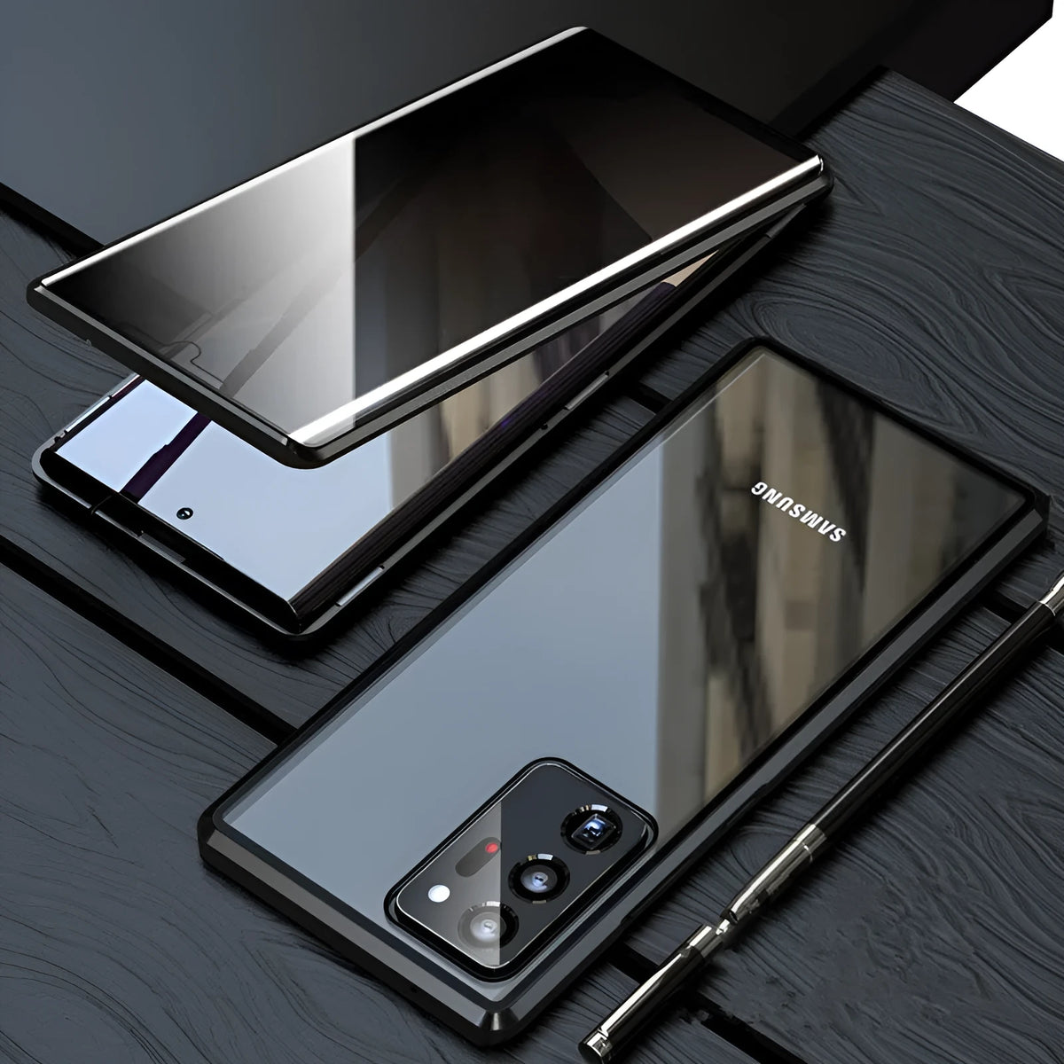 Samsung anti-peeping magneto phone case with HD double-sided glass and metal frame, black, for S21 Plus