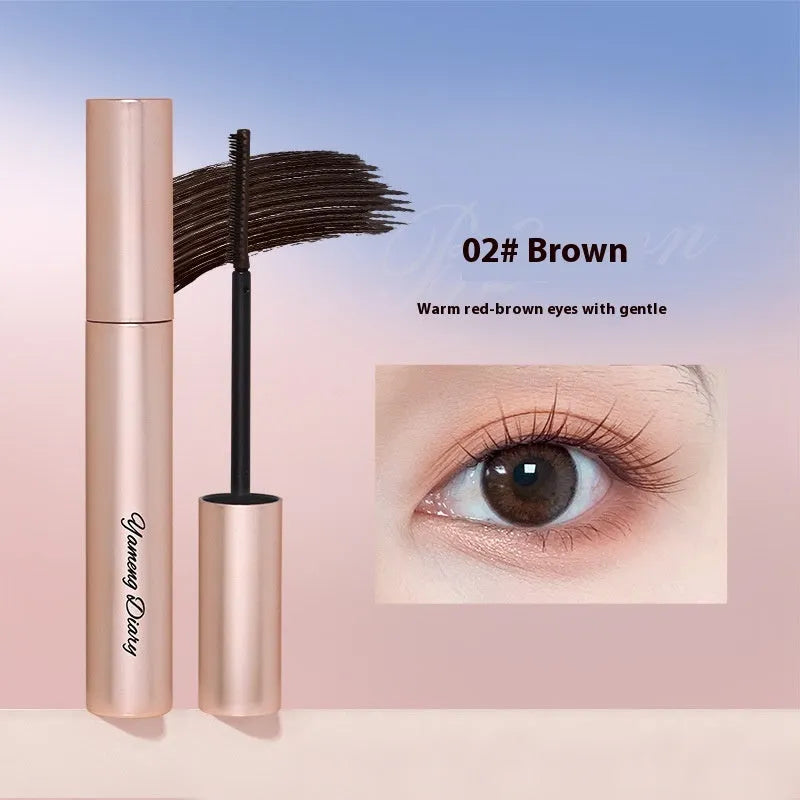 Long curling mascara tube in black or brown shades with standard wand applicator