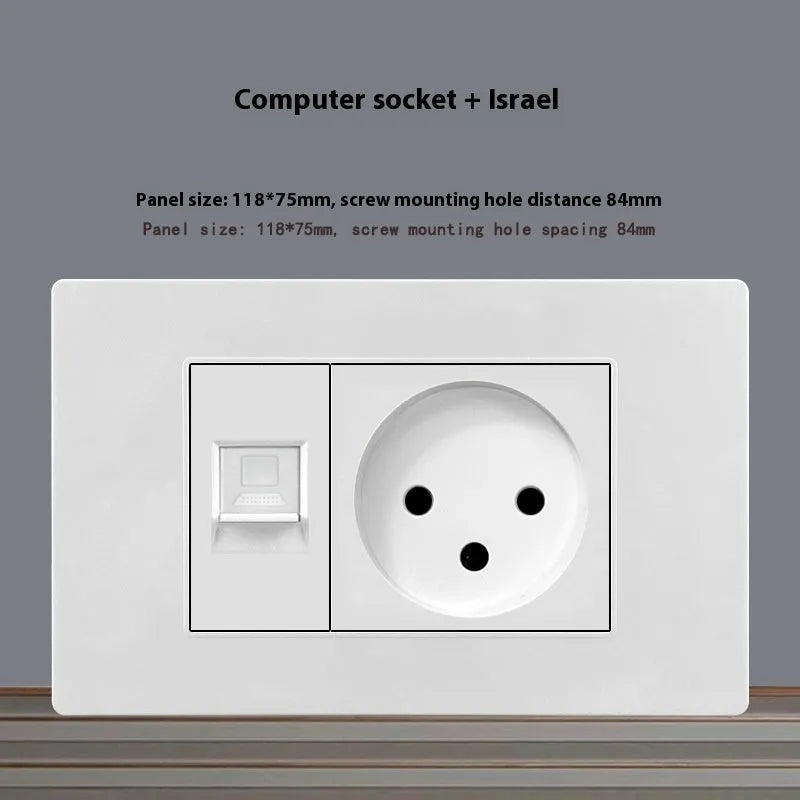 White 118 type 16A Israel socket panel, AC220-250V, 4000W, 118x75mm, CE certified