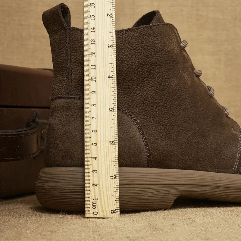 Men's grey genuine leather Martin boots with frosted finish and wedge heel