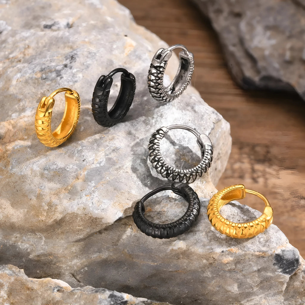 Stainless steel snake pattern earrings in black or gold colour options
