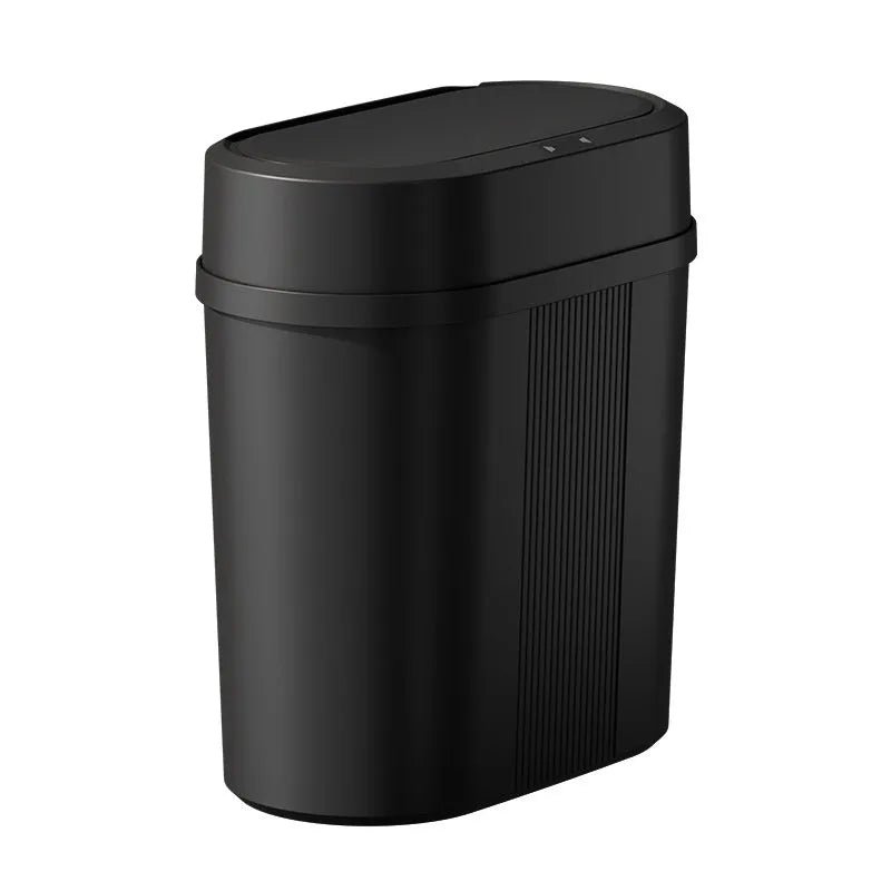 Square smart trash can with lid, waterproof moisture-proof PP bin in black or white battery type