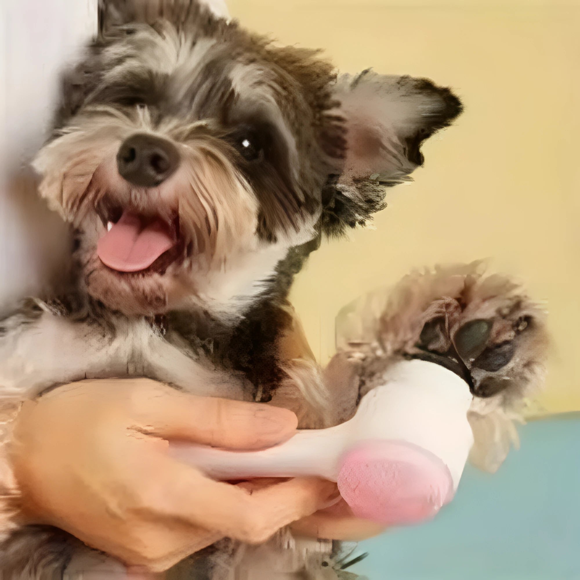 Blue nylon pet paw brush for dogs and cats on a white background.