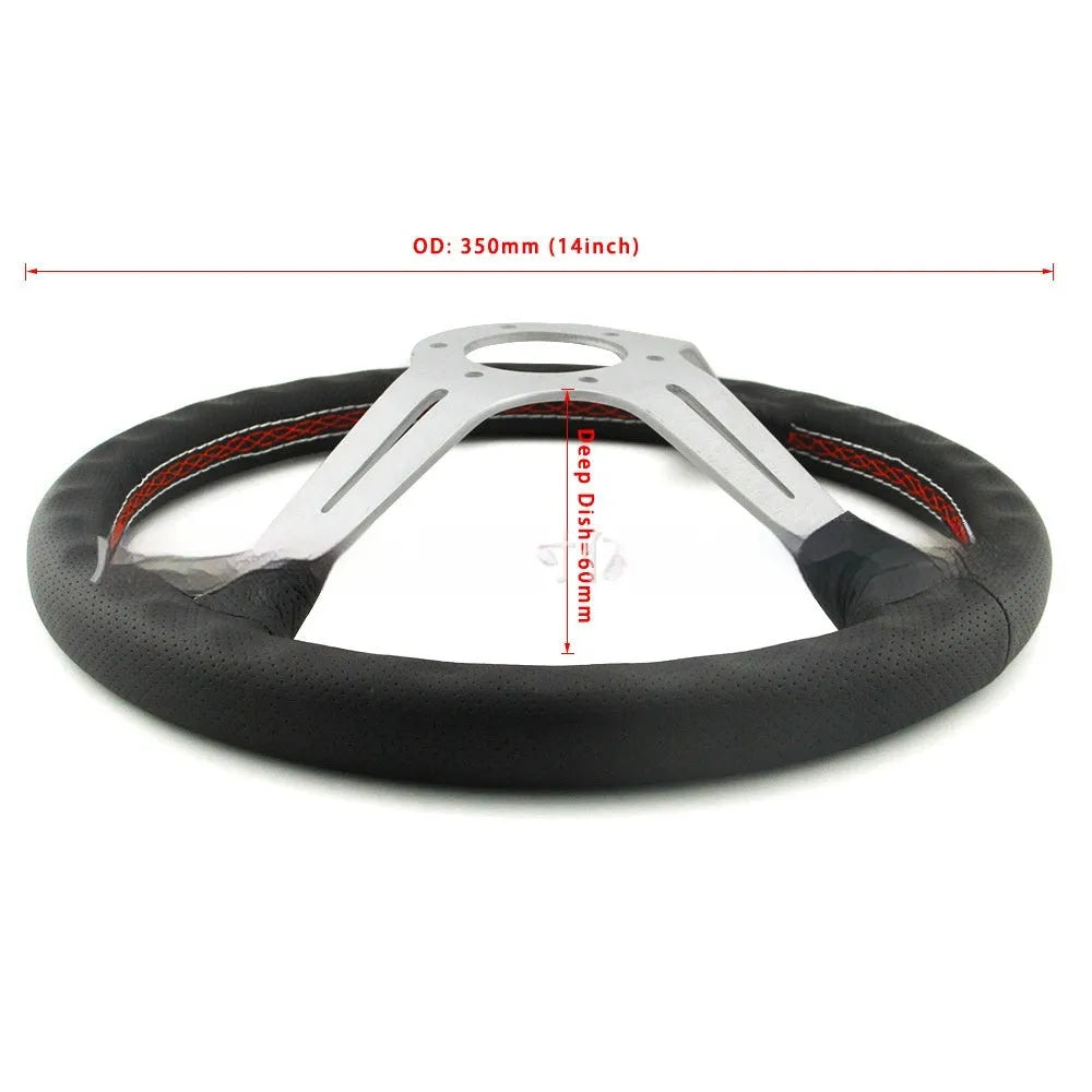 14-inch leather steering wheel with middle concave design in silver black finish