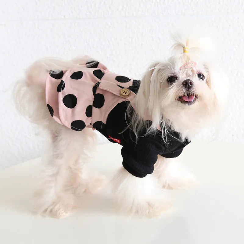Dog couple clothing with lapel shoulder strap design in casual cloth material