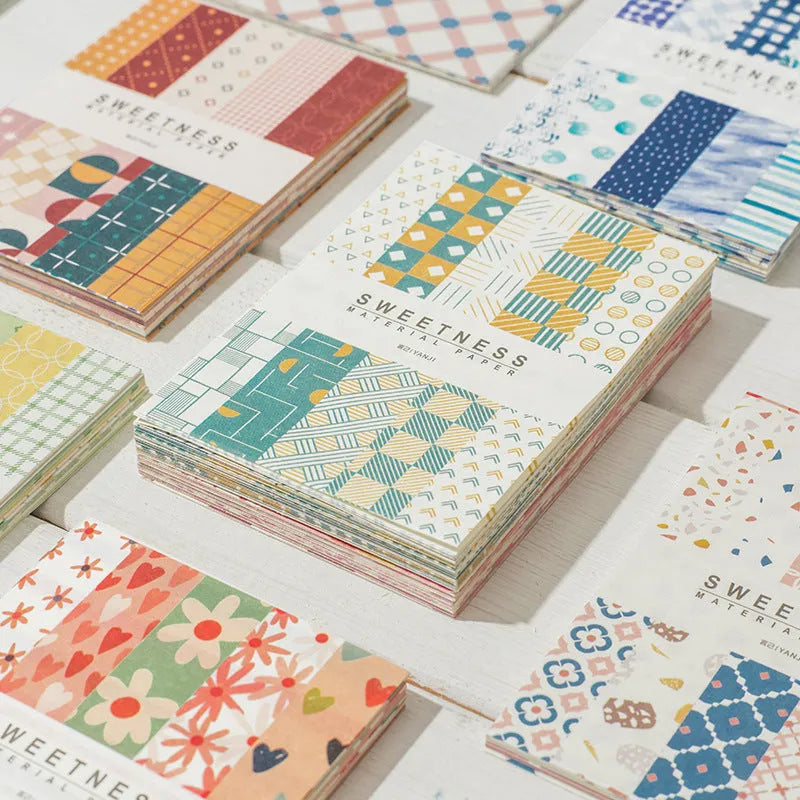 Ten colourful retro collage material note papers in dessert-inspired shades including red plum cheese and caramel puff
