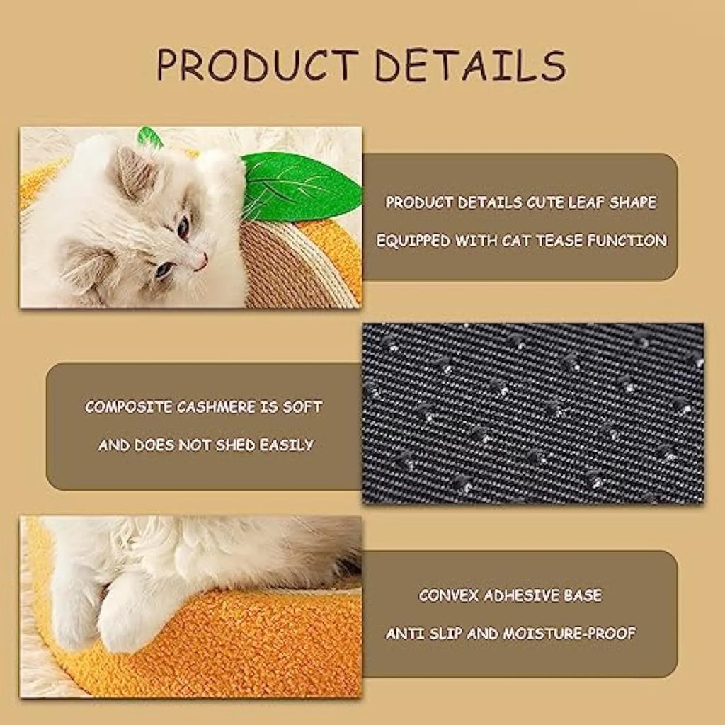 Yellow round fruit-shaped sisal cat scratching board and bed for small cats