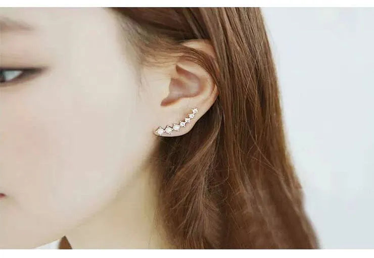 925 sterling silver ear-sticking ear hook studs with crystal inlay, silver geometric earrings, 2.3cm by 0.4cm, one pair