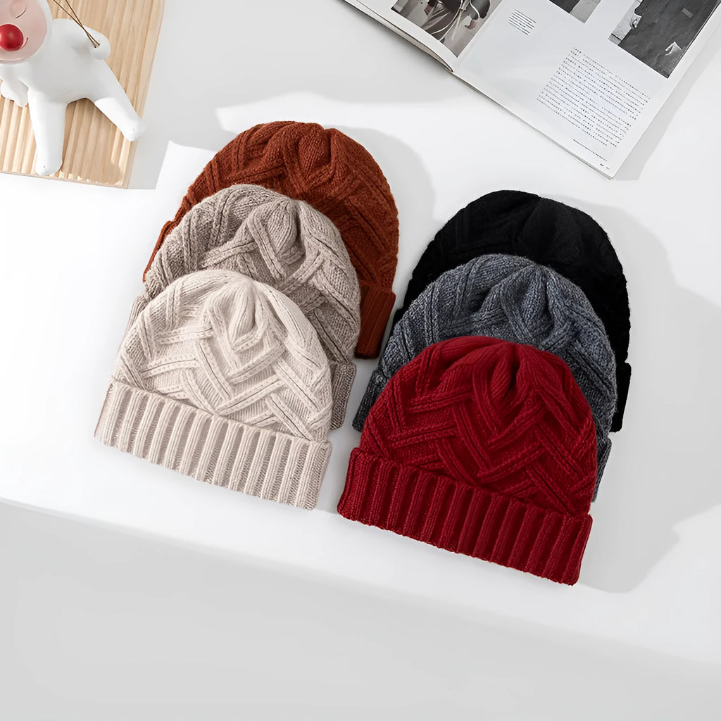 Wool knitted women's hat with dome crown in various colour options including red, grey and brown