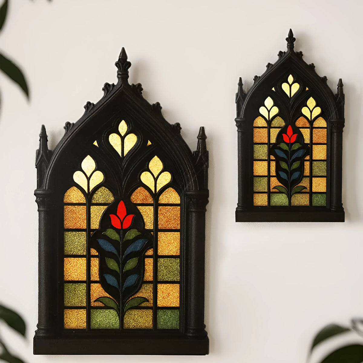 Black wooden Gothic arch door frame wall rack in one of three colour finishes: BS4468, Bs4574, or MS11003.