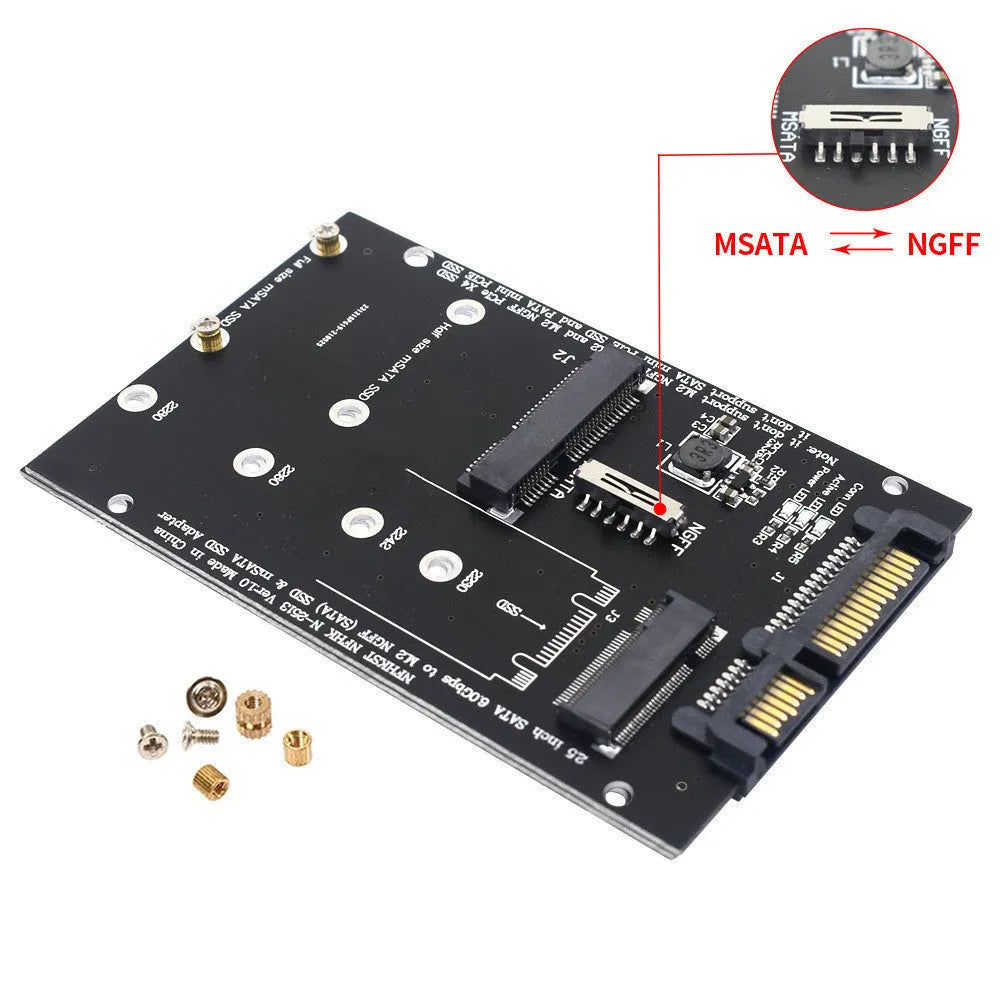 Black SATA to M.2 NGFF mSATA SSD conversion adapter card with 2.5-inch form factor