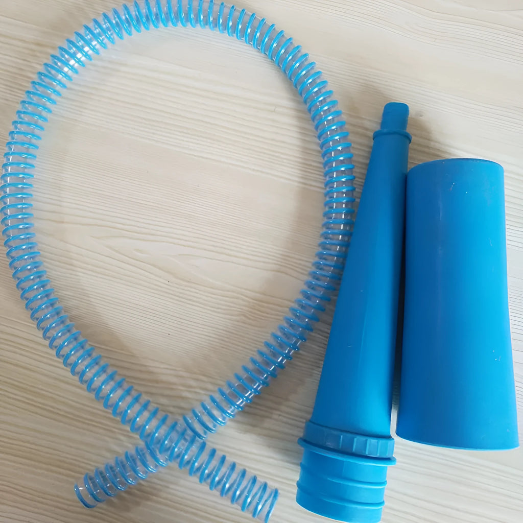Blue vacuum cleaner suction pipe with round head attachment and three blue opp bags for extended reach cleaning