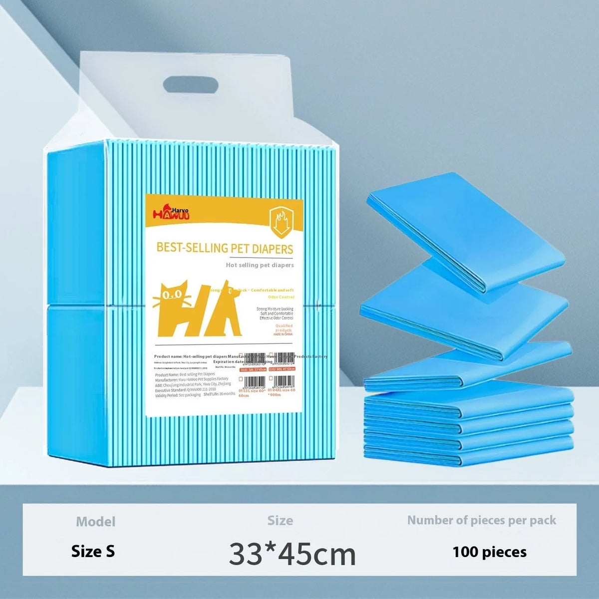 Disposable absorbent pet urinal pad for dogs with deodorant properties, available in multiple sizes