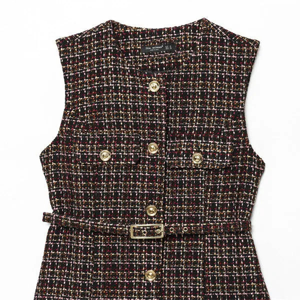 Women's polyester vest with belt texture in animal print pattern for casual wear