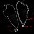 Titanium steel angel wings love necklace set with two heart-shaped pendants on O-shaped chain, silver finish