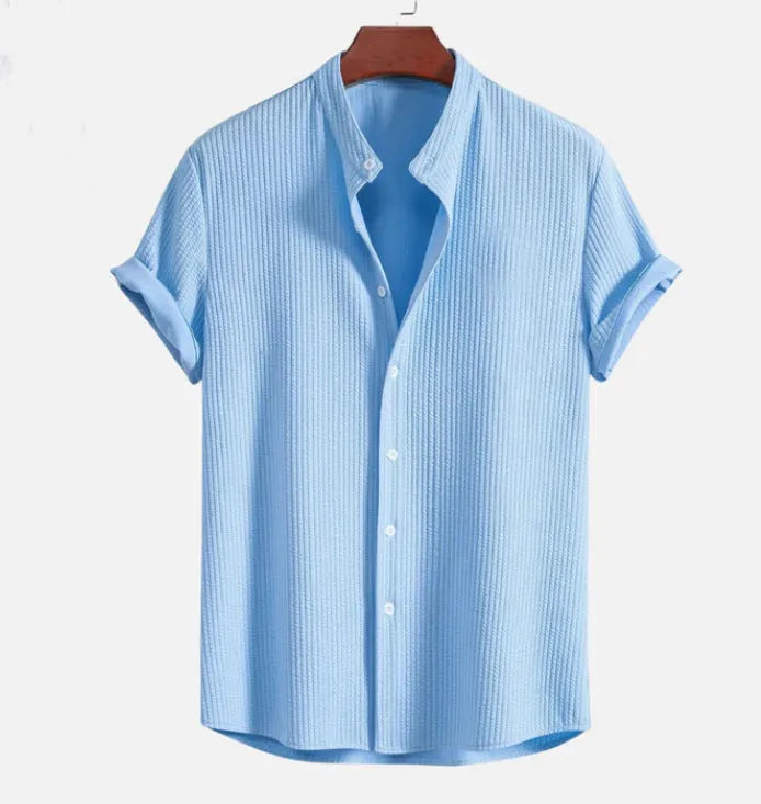 Men's loose short sleeve summer shirt in polyester fabric available in multiple colours