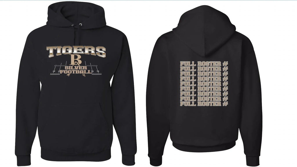 Black collarless drop-shoulder sleeve polyester hoodie on a hanger