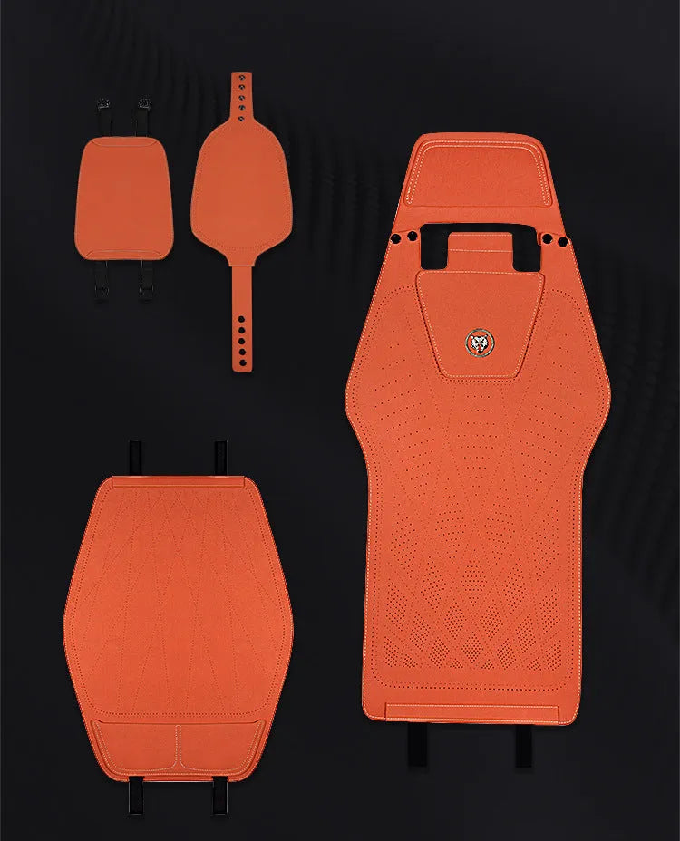 Tailored ultra thin leather car seat cover in breathable fur material on a car seat.