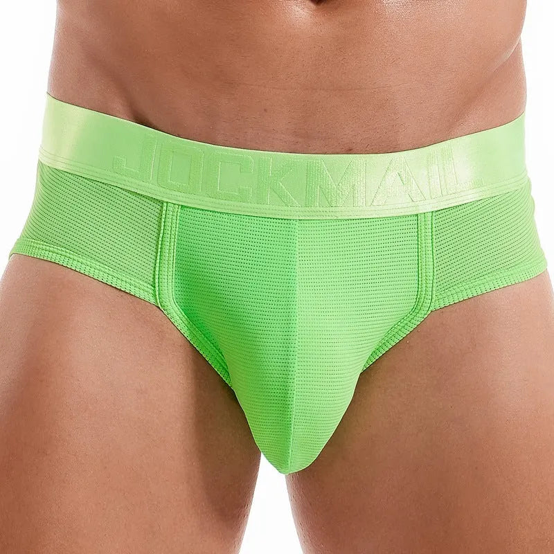 Men's triangle underwear mesh breathable nylon low waist briefs in solid colour black