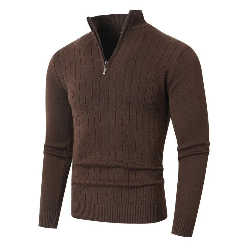 Men's casual knit sweater in loose pullover style, available in caramel colour, made from modal spandex blend