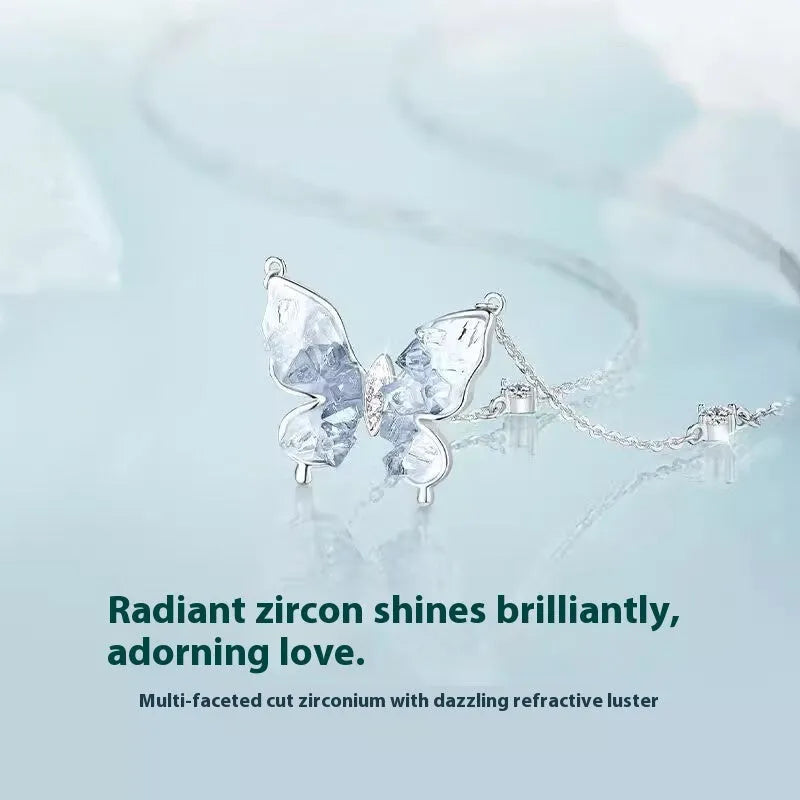 Bingyu butterfly necklace in S925 silver with ice rain pendant on adjustable chain