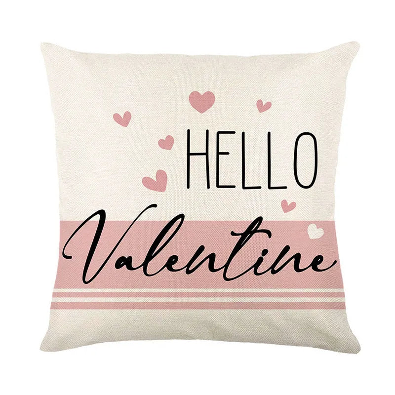 Red plaid and white heart print Valentine's Day pillow cover on a 45cm cushion.