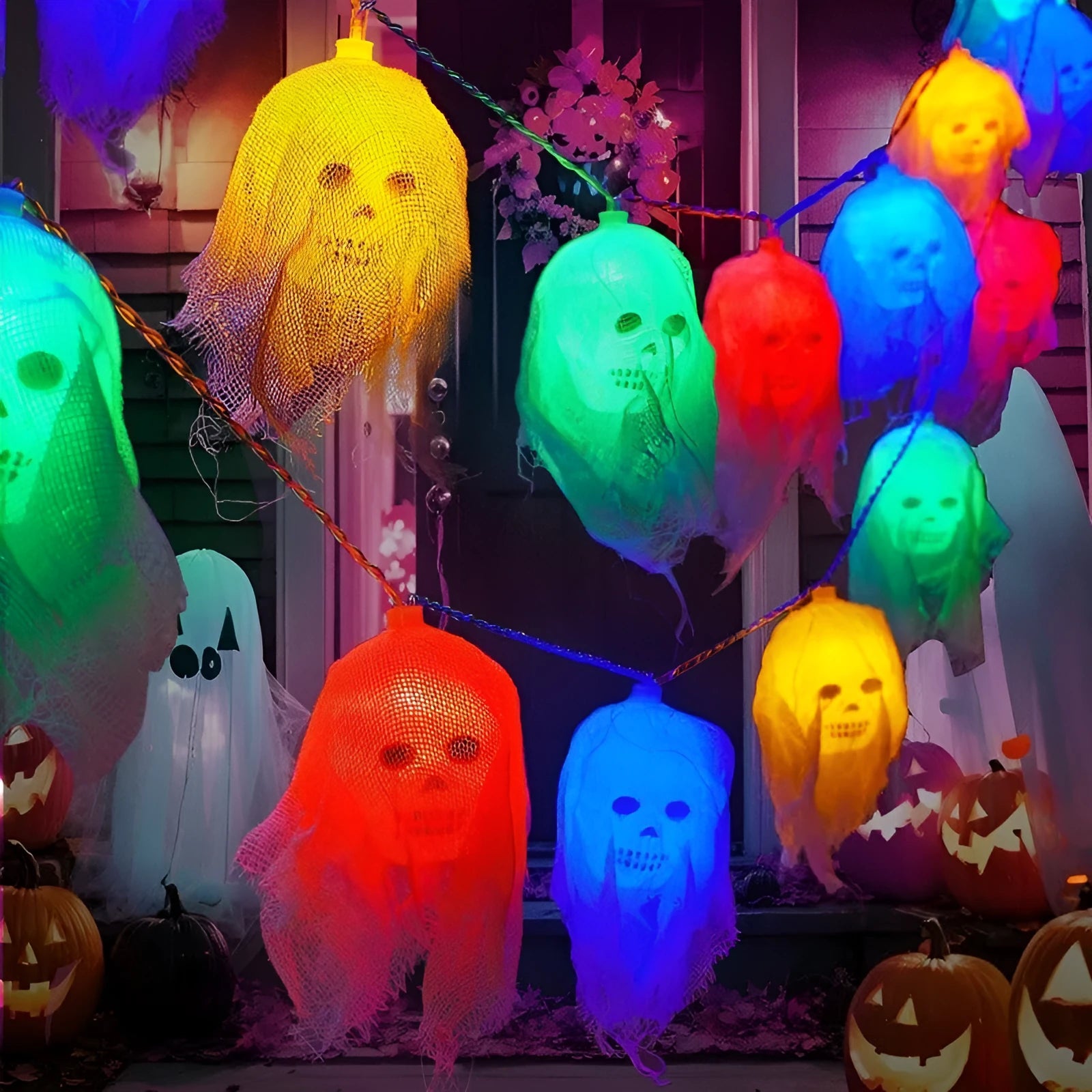 Halloween battery-operated coloured LED lights for indoor wall decoration with 10 or 20 heads