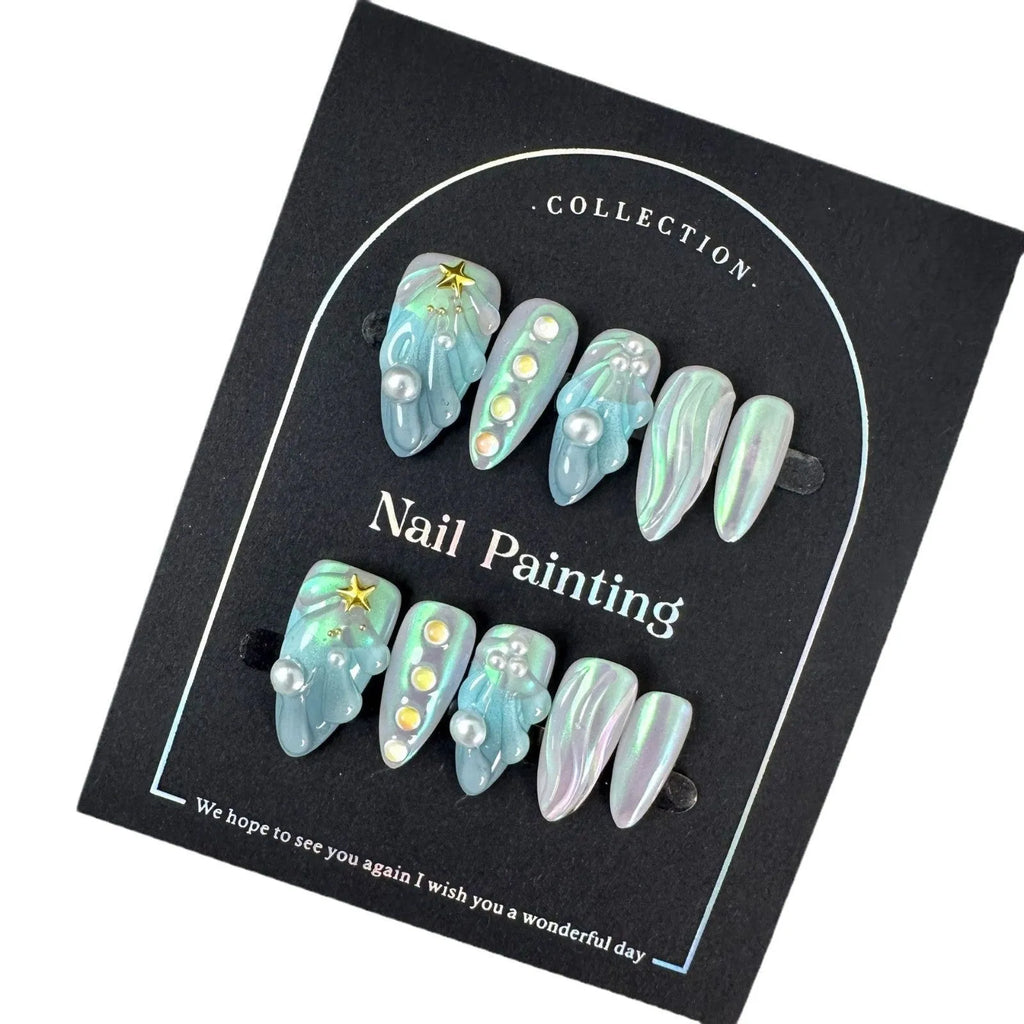 HAILANG blue plastic Shell Nail Stickers showing nail tips with shell design