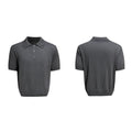 Men's black double collar polyester knit shirt with loose fit and short sleeves