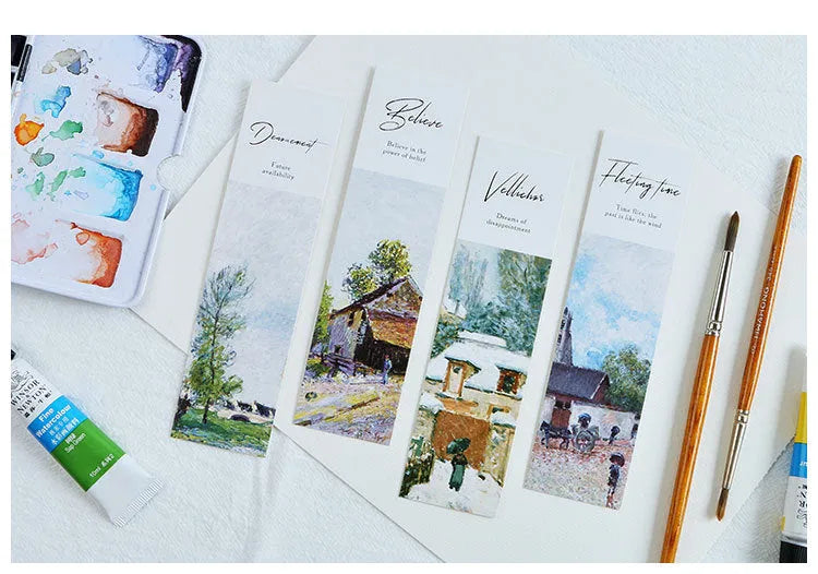 Paper bookmark set with creative art designs – 40×150mm, 350g white cardboard, pack of 30