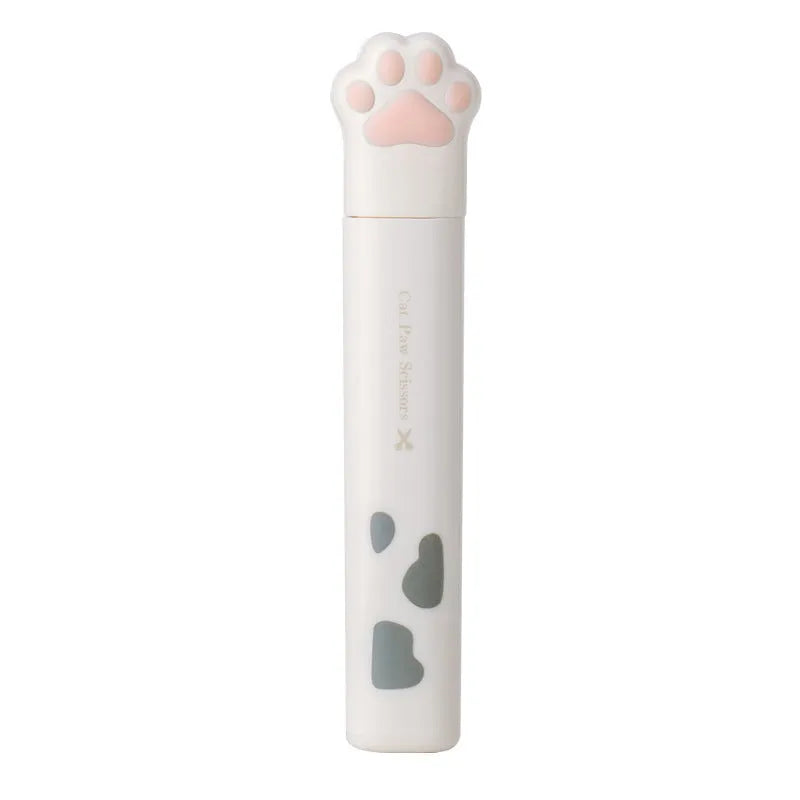 Cat paw mini folding scissors in pink, white, black, and blue colours showing closed and open positions