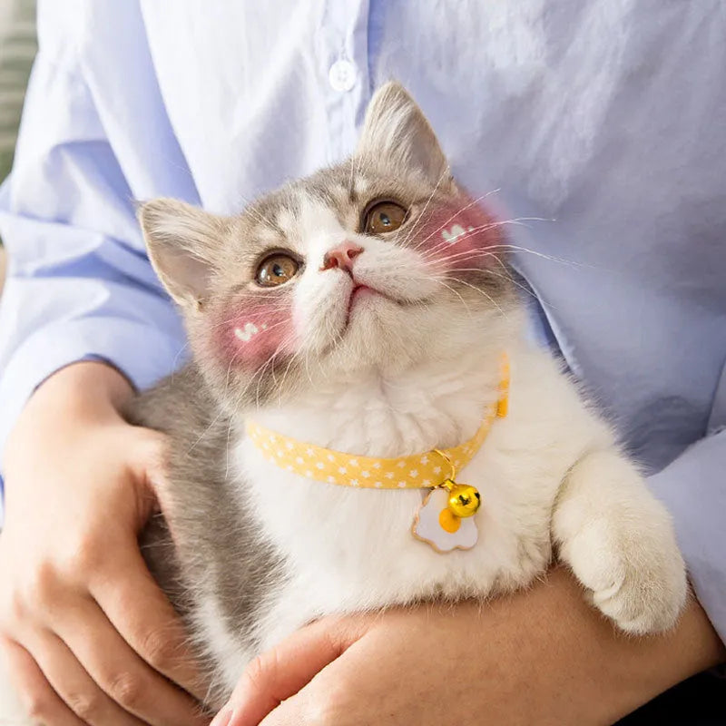 Adjustable cat collar with bell pendant and decorative bow tie accessory for small pets