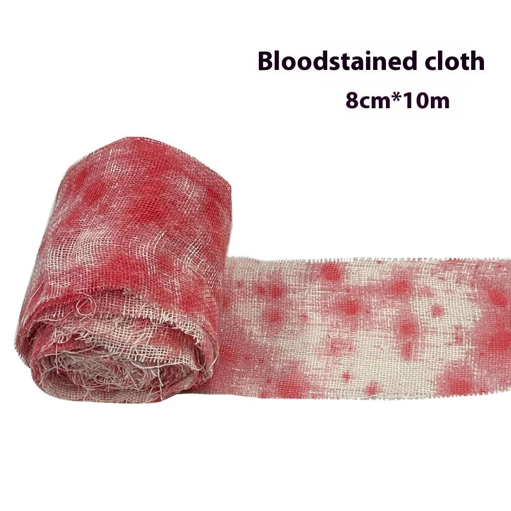 Halloween horror bandage with bloody cloth strip style on 8cm wide polyester fabric