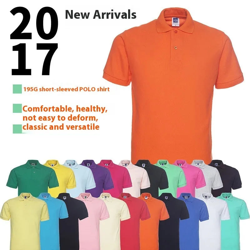 Men's plus size loose fit short sleeve polo shirt in a solid colour with a lapel collar.