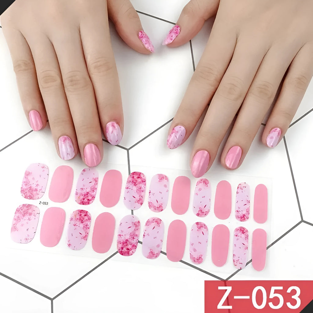Korean nail stickers with cartoon, strawberry, flower, shell, peach, bow and chain designs