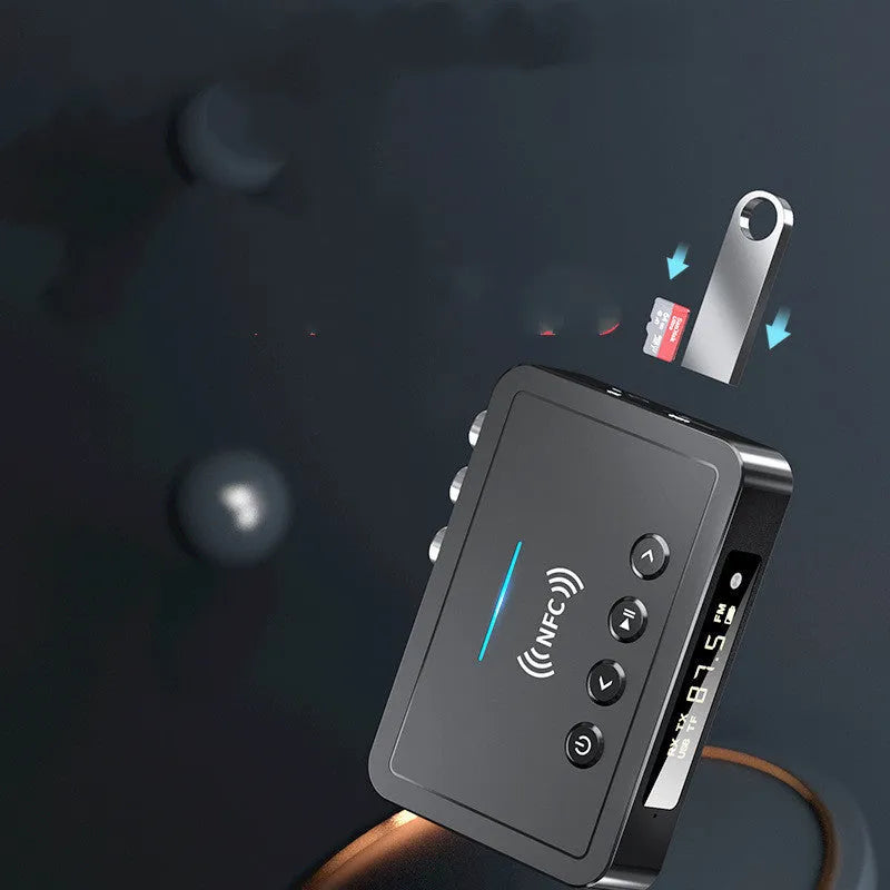 M6 Bluetooth 5.0 NFC receiver adapter with 3.5mm, RCA, optical, coaxial and USB outputs