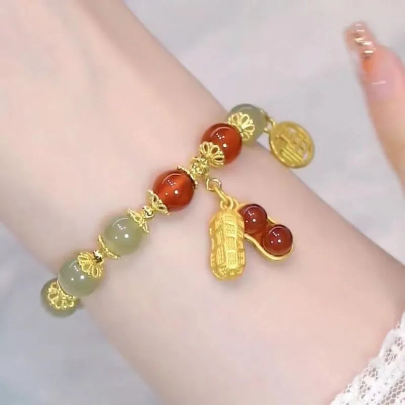 Chinese style glass bamboo leaf bracelet for women with manual craft details.