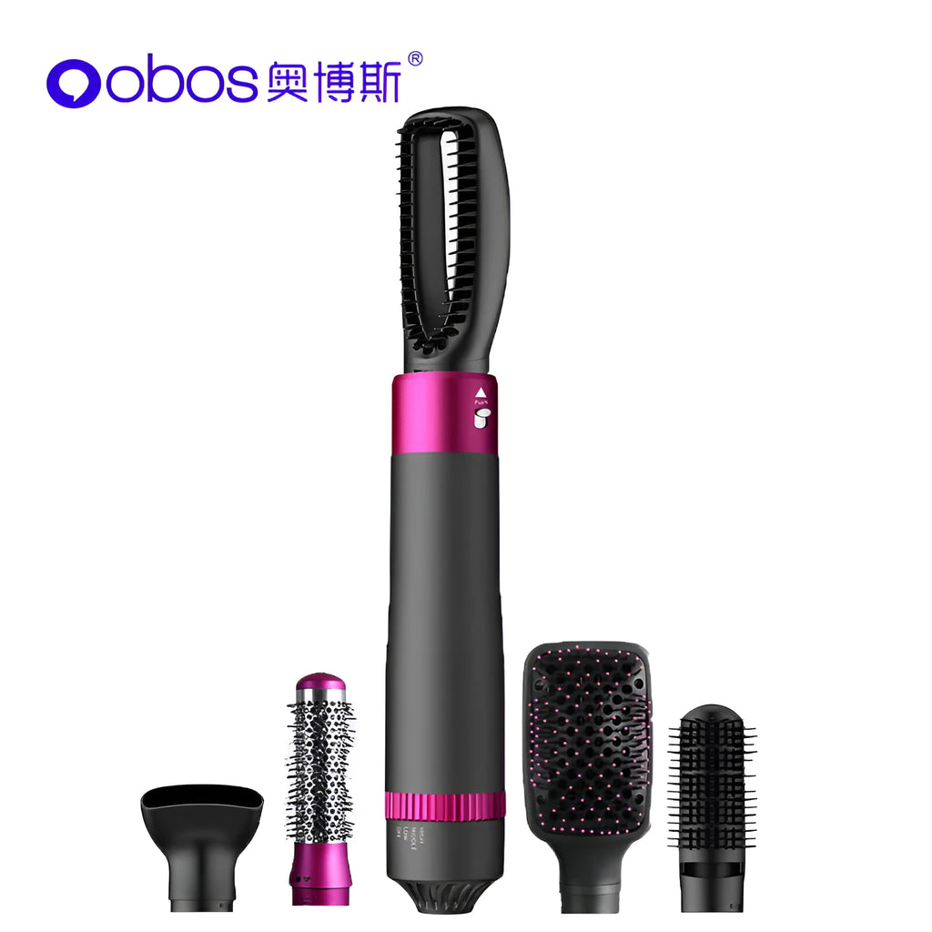 Grey 5-in-1 hot air comb curler hair dryer with styling comb and US Standard plug
