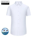 Men's slim fit bamboo fibre business shirt in a solid colour with square collar, shown in waterproof and stain resistant fabric.