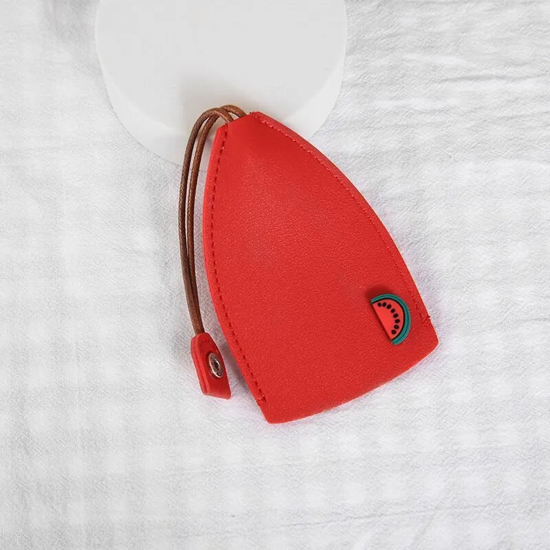 Cartoon pull-out car key case in PU leather with various design options including cactus, rabbit, and fruit themes