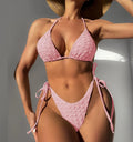 Women's high waist bikini swimsuit with lace-up sides in khaki, blue, pink, or black colours