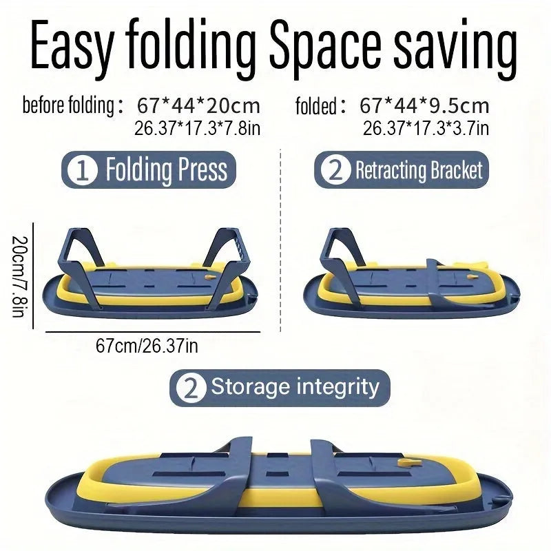 Blue foldable plastic pet tub for small dogs and cats, shown collapsed and open.