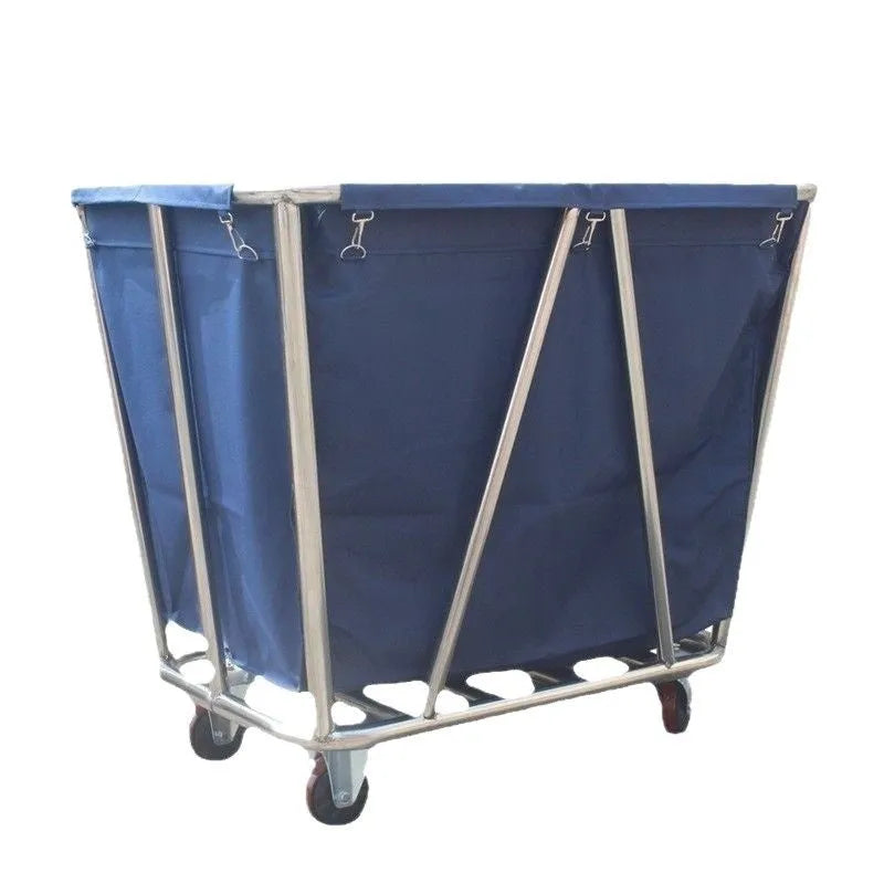 Stainless steel hotel linen trolley housekeeping cart with blue or brown bag and 4, 8 or 10 tube options