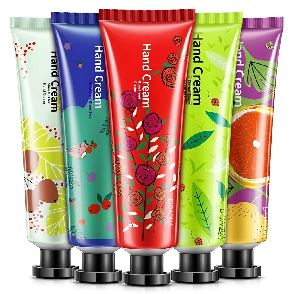 Shea butter hand cream 30g tube with green tea, grapefruit, rose, and wild berry options
