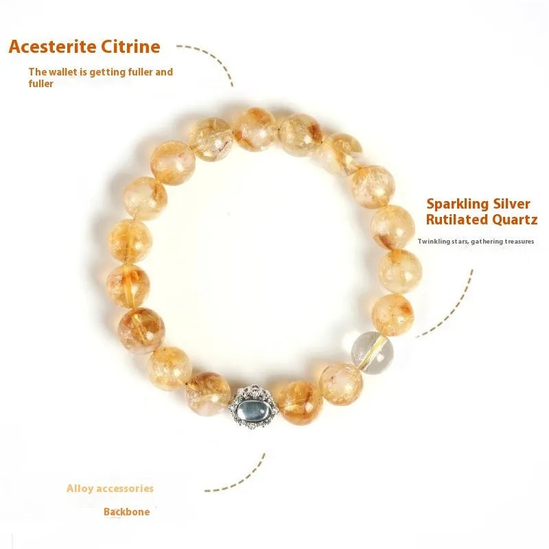 Citrine crystal bracelet with 10mm geometric beads on wrist