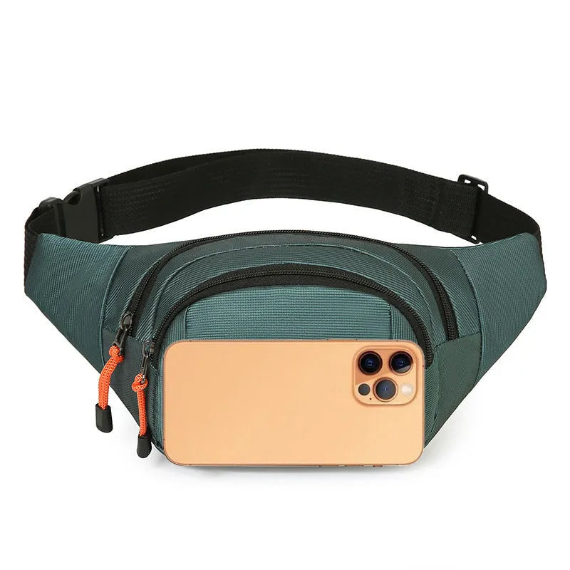 Large capacity waterproof slanted chest bag in nylon available in black, grey, blue, or green colours