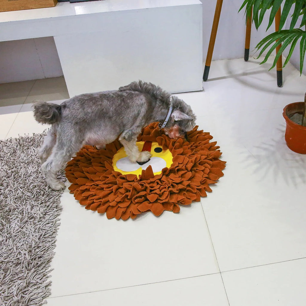 Brown Lion Sniffing Pad dog and cat puzzle blanket for hiding food treats.