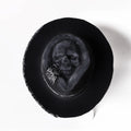 Handmade wool felt denim Halloween skull hat with conical crown in skull design